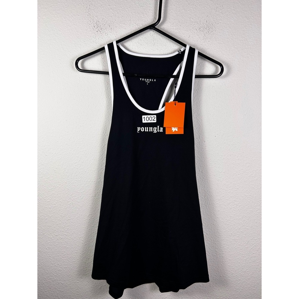 YoungLA 1002 Stringer Tank Top Mens Large Black White Racerback Gym Shirt NWT